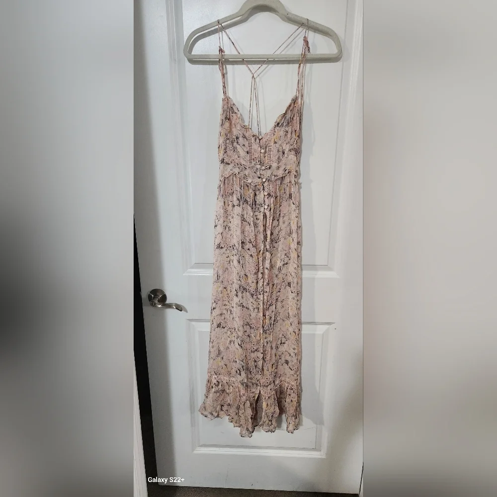 Anthropologie Asymmetrical Floral Dress in Pink and Cream - Picture 8 of 11